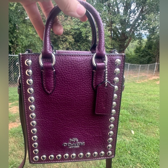 Coach Handbags - Coach Mini Tote Deep Berry Leather w Silver Rivets R$398 2023 w/ crossbody strap